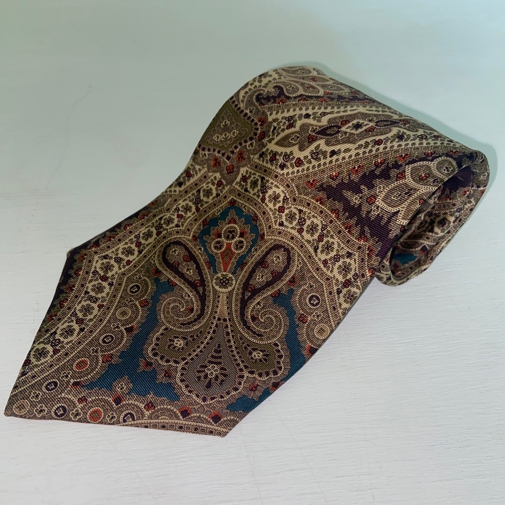 STAFFORD Handmade 100% Silk Tie Men's Brown Green Purple Paisley Necktie